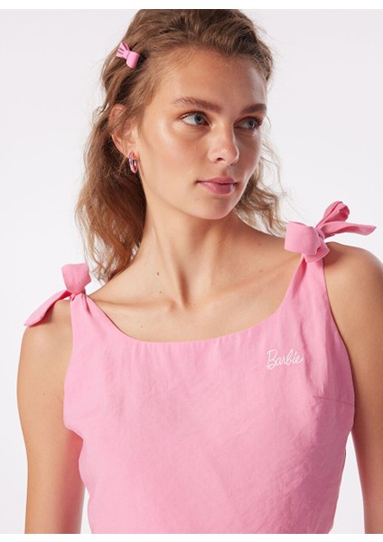 Pembe Kız Çocuk Kare Yaka Crop Nakışlı Bluz BRB4SL-BLZ6076