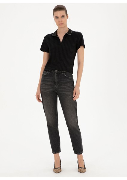 Siyah Kadın Slim Fit Polo T-Shirt Rıno fırsatları