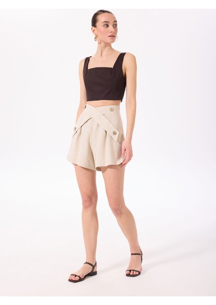Bej Kadın Relaxed Piliseli Şort F5SL-SHT0403