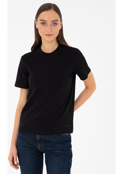 Siyah Kadın Slim Fit Düz T-Shirt Sımo