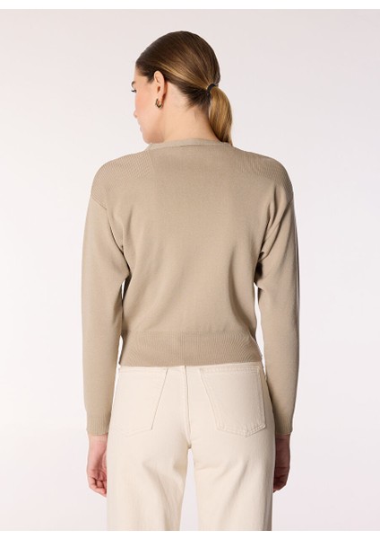 Bej Kadın V Oversize Düz Hırka F4WL-HRK W61