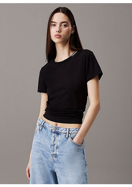 Siyah Kadın Normal T-Shirt J20J225540BEH