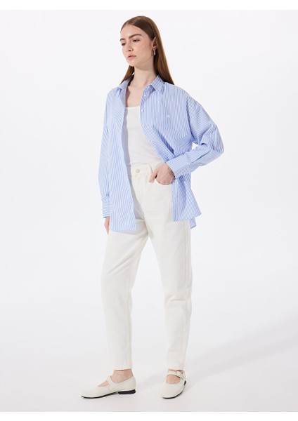 Mavi Kadın Oversize Çizgili Gömlek M5SL-GML1689