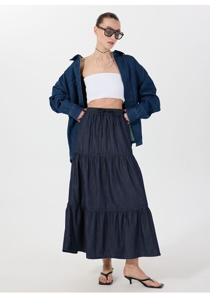 Lacivert Kadın Denim Etek M5SL-ETK1613