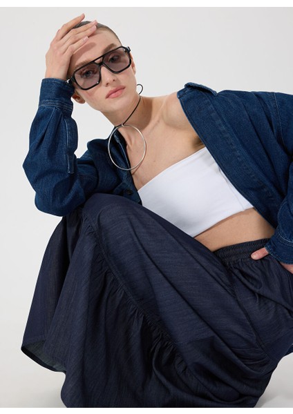 Lacivert Kadın Denim Etek M5SL-ETK1613