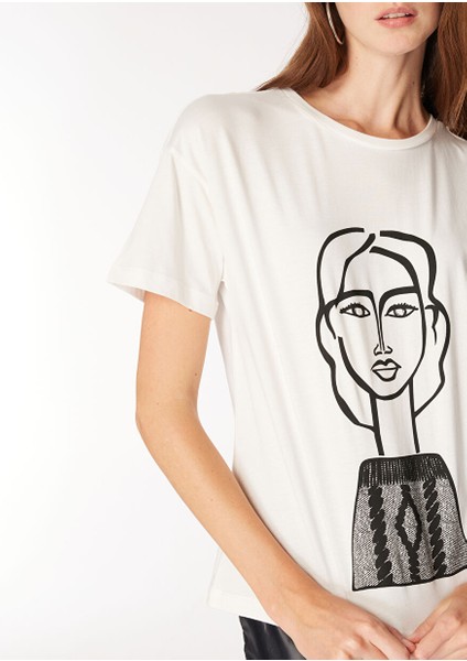 Kırık Beyaz Kadın Basic Baskılı T-Shirt F4WL-TST0370 fırsatları