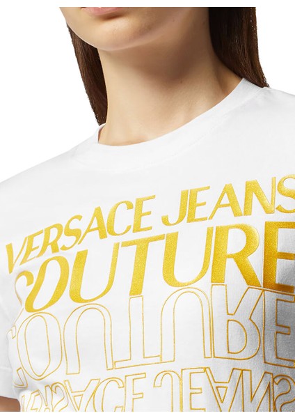 Yuvarlak Yaka Baskılı Beyaz Kadın T-Shirt 76HAHC00 modelleri