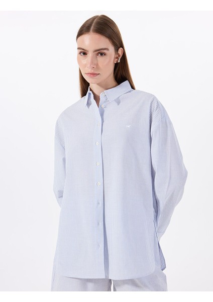 Mavi Kadın Loose Fit Çizgili Gömlek M5SL-GML1695