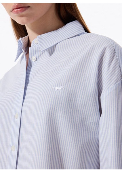 Mavi Kadın Loose Fit Çizgili Gömlek M5SL-GML1695