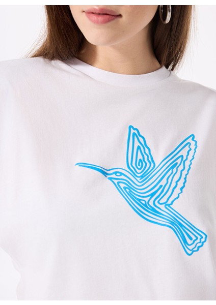 Kırık Beyaz Kadın Relaxed Baskılı T-Shirt F5SL-TST0372 fırsatları