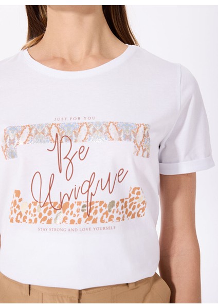 Kırık Beyaz Kadın Relaxed Baskılı T-Shirt F5SL-TST0176 fırsatları