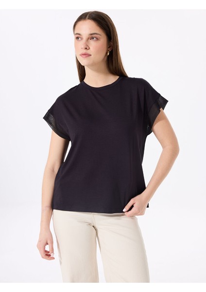 Siyah Kadın Bisiklet Yaka Loose Fit T-Shirt F5SL-TST0087