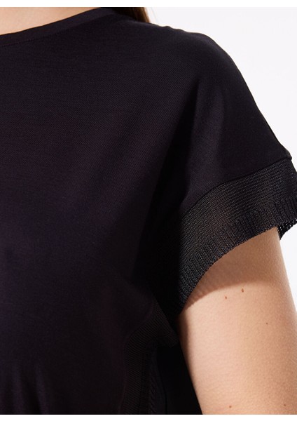 Siyah Kadın Bisiklet Yaka Loose Fit T-Shirt F5SL-TST0087 fırsatları