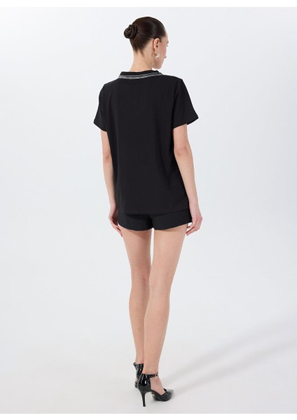 Siyah Kadın V Yaka Basic T-Shirt FC4SL-TST0708 fırsatları