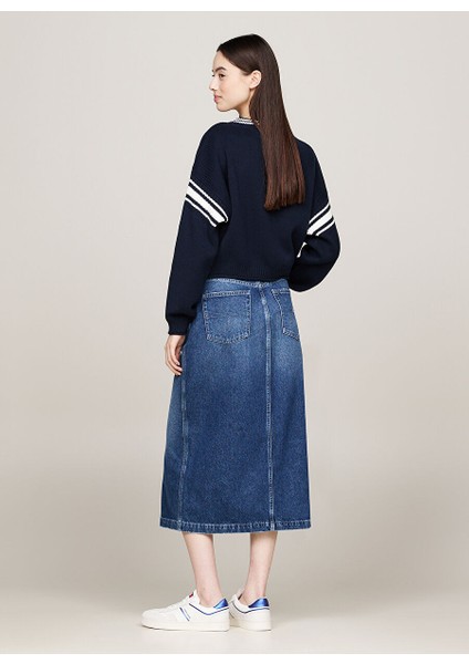 Yuvarlak Yaka Nakışlı Lacivert Kadın Kazak Tjw Crp Varsıty V-Neck Sweater indirimleri