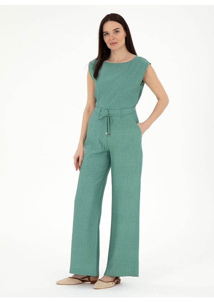 Yeşil Kadın Loose Fit Pantolon Rısta-P
