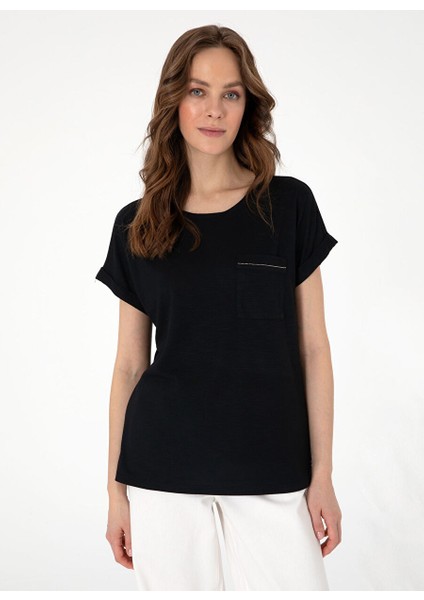 Siyah Kadın Regular Fit T-Shirt Polen