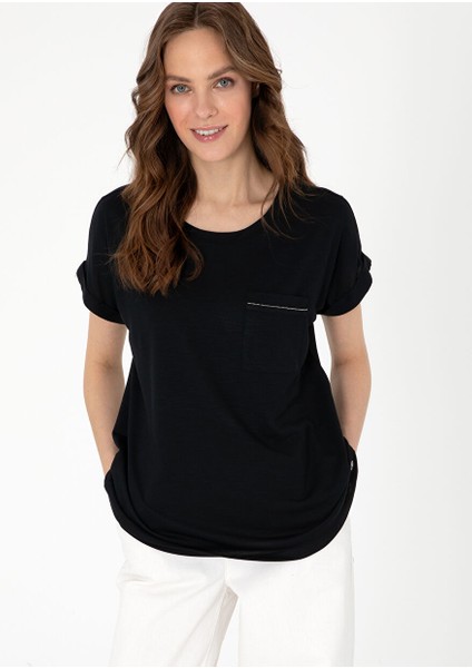 Siyah Kadın Regular Fit T-Shirt Polen