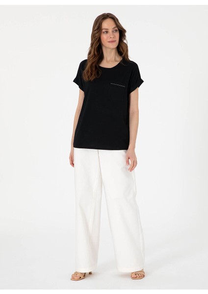 Siyah Kadın Regular Fit T-Shirt Polen