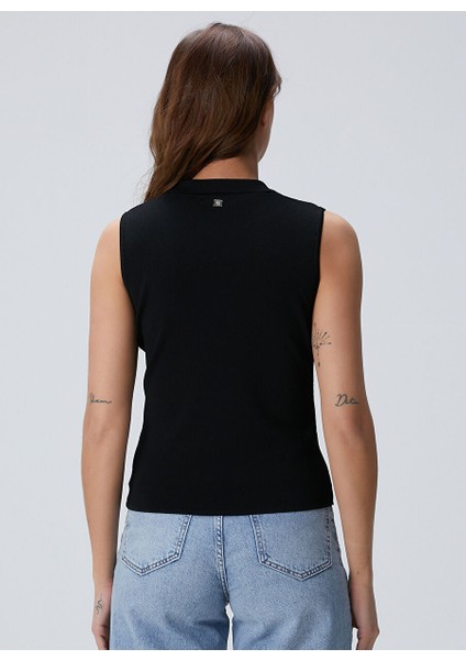 Siyah Kadın Polo Regular Fit Kazak 1094768