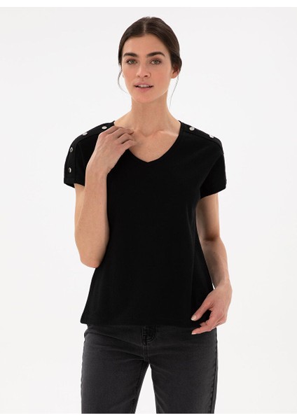 Siyah Kadın Regular Fit T-Shirt Gebı