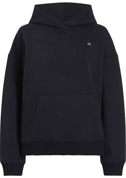 Siyah Kadın Kapüşon Standart Düz Sweatshirt Woven Label Peached Hoodıe