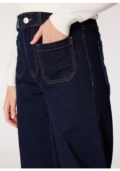 Bol Kesim Koyu Indigo Kadın Denim Pantolon J4WL-PNT7119 fırsatları