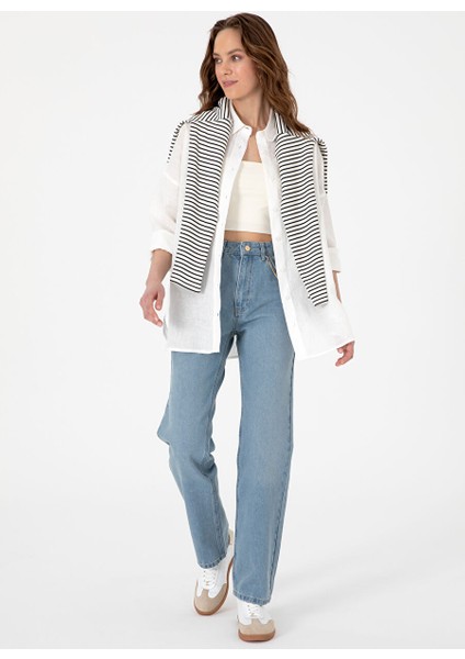 Beyaz Kadın Oversized Gömlek Keto-G fırsatları