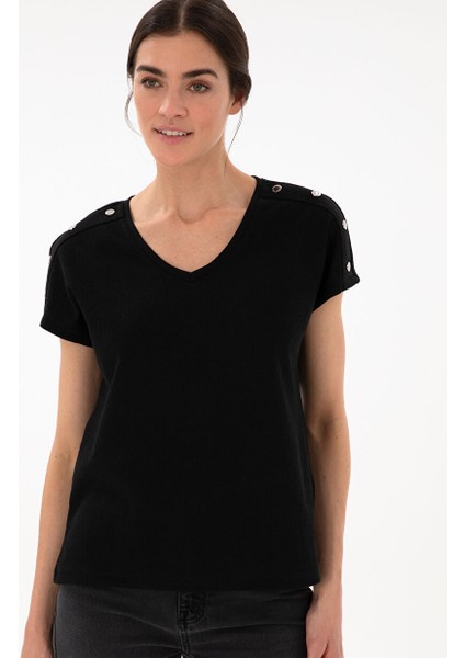 Siyah Kadın Regular Fit T-Shirt Gebı modelleri