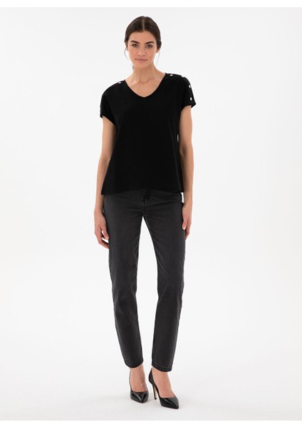 Siyah Kadın Regular Fit T-Shirt Gebı fırsatları