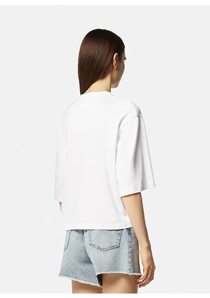 Yuvarlak Yaka Baskılı Beyaz Kadın T-Shirt 76HAHG05 modelleri