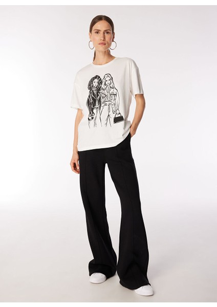Kırık Beyaz Kadın Basic Baskılı T-Shirt F4WL-TST0280 fiyatları