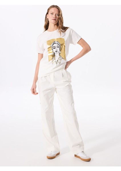 Kırık Beyaz Kadın Relaxed Baskılı T-Shirt F5SL-TST0259 fiyatları