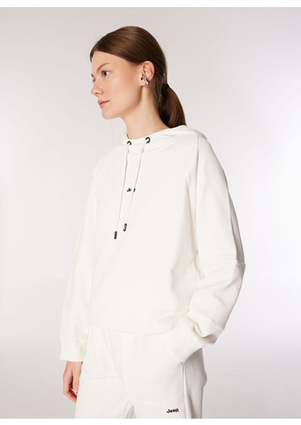 Ekru Kadın Kapüşonlu Loose Fit Blok Sweatshirt C4WL-SWT4809