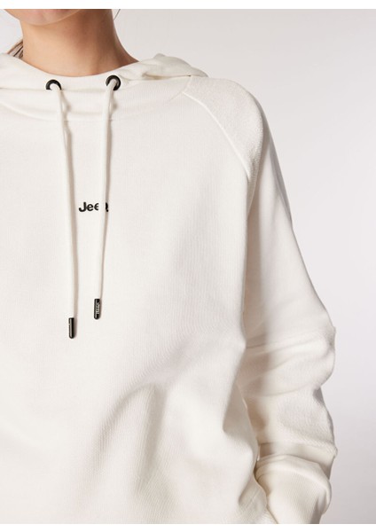 Ekru Kadın Kapüşonlu Loose Fit Blok Sweatshirt C4WL-SWT4809