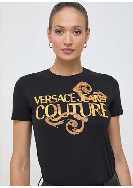 Yuvarlak Yaka Baskılı Siyah Kadın T-Shirt 76HAHG00 fiyatları