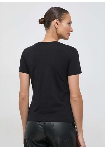 Yuvarlak Yaka Baskılı Siyah Kadın T-Shirt 76HAHG00 fırsatları