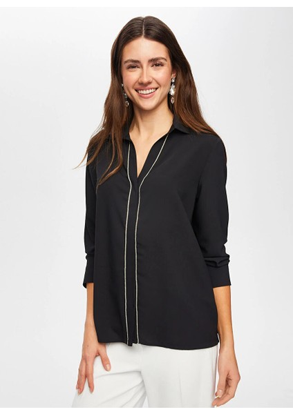 Siyah Kadın V Comfort Fit Gömlek US25GML014 modelleri