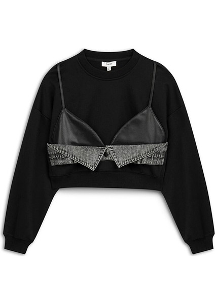 Siyah Kadın Bisiklet Yaka Oversize Sweatshirt TS1250091010