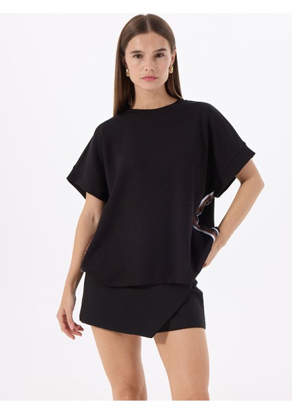 Siyah Kadın Bisiklet Yaka Relaxed Sweatshirt FC5SL-SWT0097