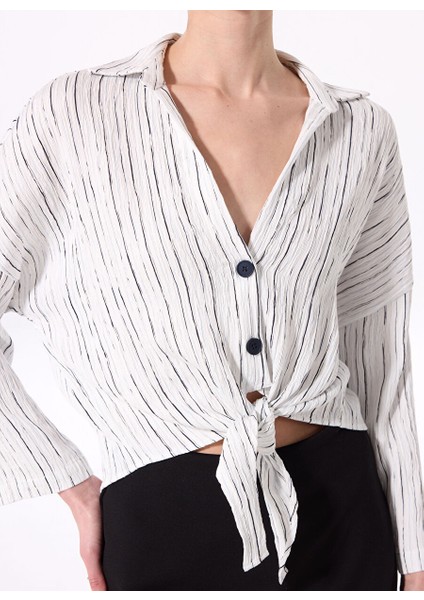 Ekru Kadın Çizgili Relaxed Bluz F5SL-BLZ0123