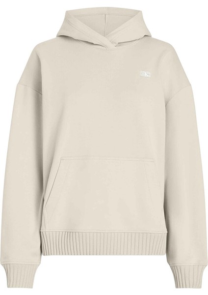 Taş Kadın Kapüşon Standart Düz Sweatshirt Woven Label Peached Hoodıe