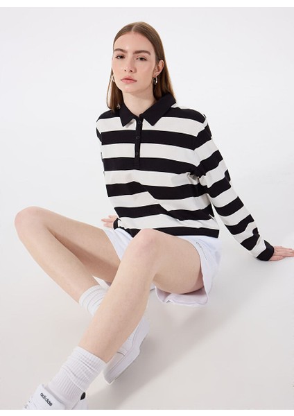 Beyaz Kadın Normal Çizgili Sweatshirt M5SL-SWT1670