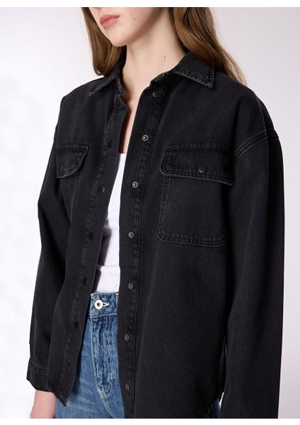 Siyah Kadın Gömlek Normal Yıkamalı Denim Gömlek M4WL-GML-1299 fırsatları