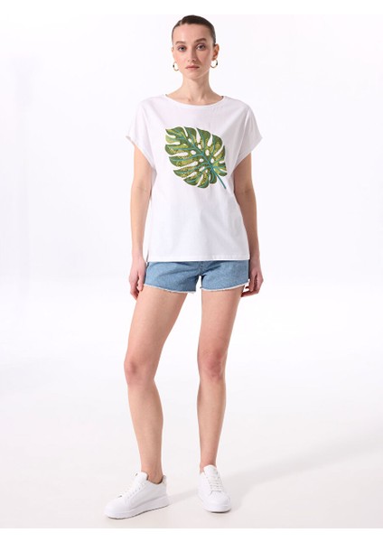 Beyaz Kadın Relaxed Baskılı T-Shirt FC5SL-TST0210 fiyatları
