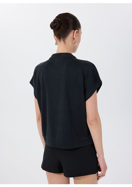 Lacivert Kadın Relaxed Payetli T-Shirt F5SL-TST0191