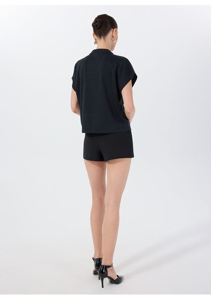 Lacivert Kadın Relaxed Payetli T-Shirt F5SL-TST0191
