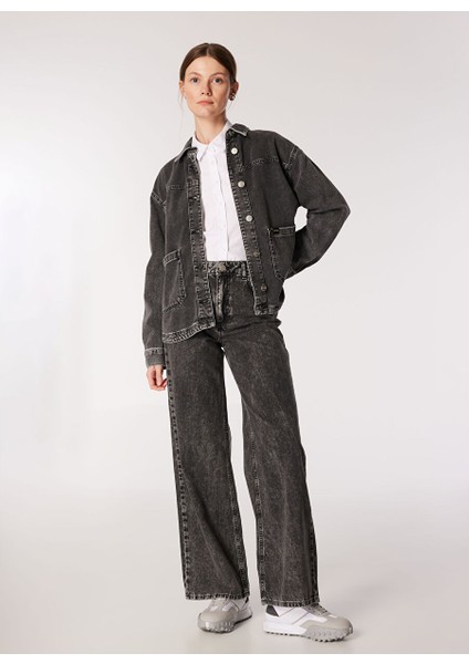Siyah Kadın Relaxed Yıkamalı Denim Gömlek J4WL-GML7001 modelleri