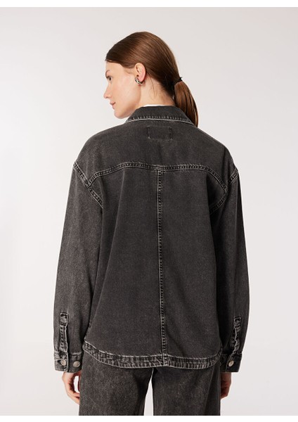 Siyah Kadın Relaxed Yıkamalı Denim Gömlek J4WL-GML7001 indirimleri