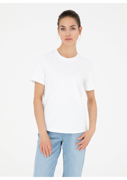 Bisiklet Yaka Beyaz Kadın T-Shirt Sımo
